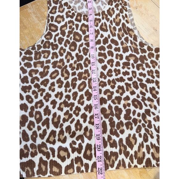 J.Crew Cashmere Leopard Animal Print Vest Tank Layer Top Sz M Cream Tan Preppy - Picture 6 of 9
